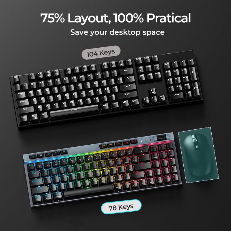 RisoPhy RGB Mechanical GamingKeyboard, 78 Keys Hot-Swap Mechanical Keyboard With Magnetic Red Switches, Ergonomic Keyboard with Aluminum Cover/Media Keys/Software/Dual System WiredKeyboard for PC/Mac Gamer - Image 3